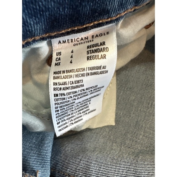 American Eagle Women's Size 4 Super High Rise Flare Blue Jeans Ripped Frayed - Picture 8 of 8
